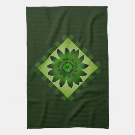 Olive Green Daisy Flower Kitchen Towel Theedoek (Verticaal)