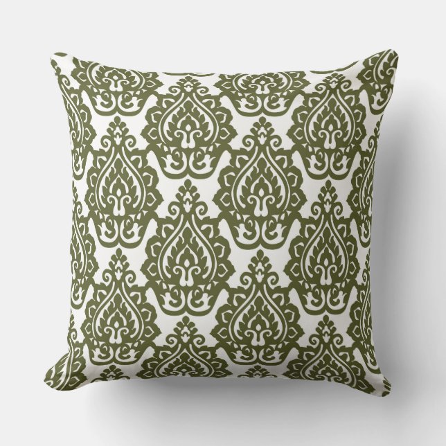 Olive Green Damask Omkeerbare Pillow Kussen (Voorkant)