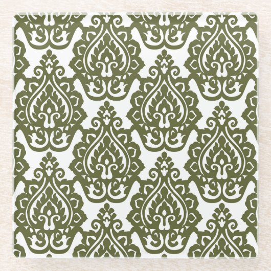 Olive Green Damask Onderzetters (Voorkant)