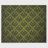 Olive Green Damask Print Rustic Halloween Cadeaupapier (Vlak)