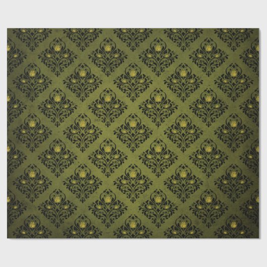 Olive Green Damask Print Rustic Halloween Cadeaupapier (Vlak)