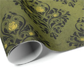 Olive Green Damask Print Rustic Halloween Cadeaupapier (Rol Hoek)