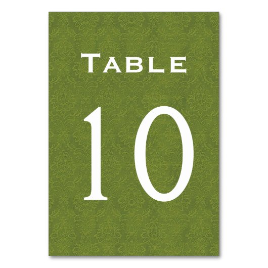 Olive Green Damask Trouwtafel nummer 10 Kaart (Voorkant)