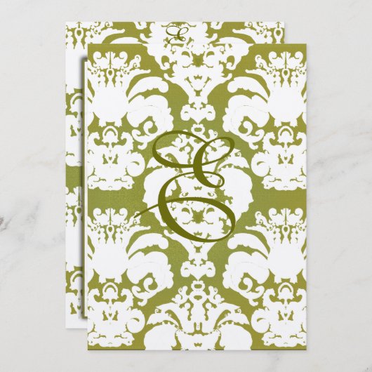 Olive Green Damask Wedding Program Menu (Voorkant / Achterkant)