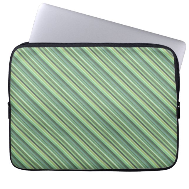 Olive green diagonal stripes laptop sleeve (Voorkant)