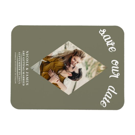 Olive Green Diamond Foto Bruiloft Save the Date Magneet (Horizontaal)