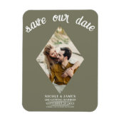 Olive Green Diamond Foto Bruiloft Save the Date Magneet (Verticaal)