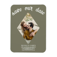 Olive Green Diamond Foto Bruiloft Save the Date