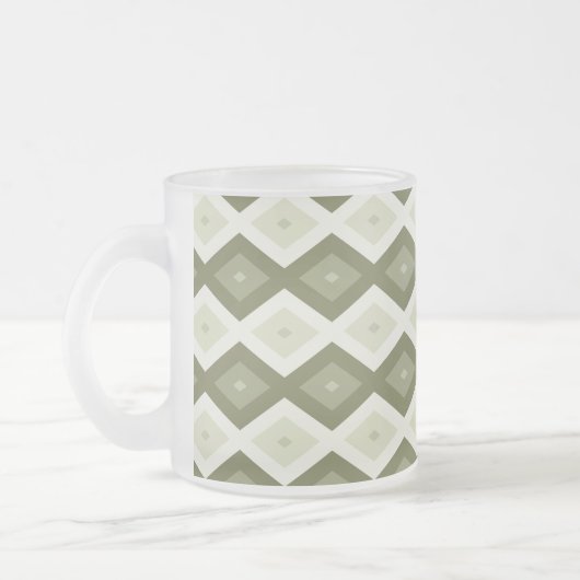 Olive green diamond pattern matglas koffiemok (Links)