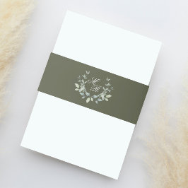 Olive Green Elegant bruiloft Monogram Uitnodigingen Wikkel
