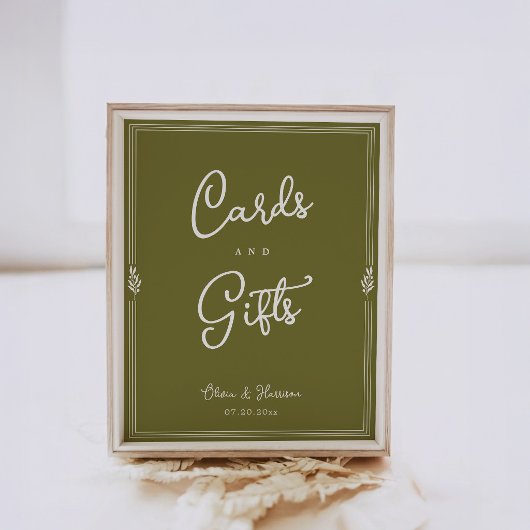 Olive Green Elegant Cards and Gifts Sign Poster