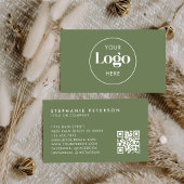 Olive Green Elegant Custom Company Logo QR Code Visitekaartje