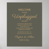 Olive Green Elegant Script Unplugged Wedding Sign Poster (Voorkant)