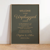 Olive Green Elegant Script Unplugged Wedding Sign Poster