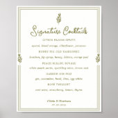 Olive Green Elegant Signature Cocktails Sign Poster (Voorkant)