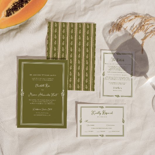 Olive Green Elegant Wedding Details Card Informatiekaartje