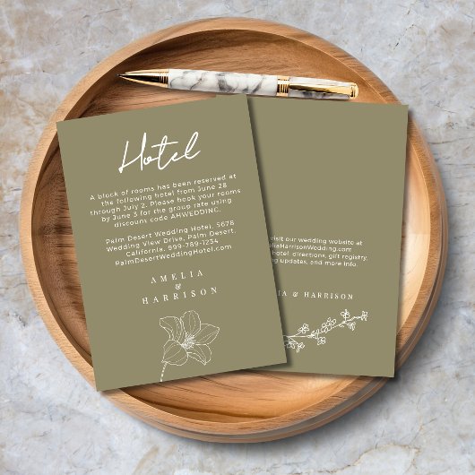 Olive Green Elegant Wedding Hotel Informatiekaartje