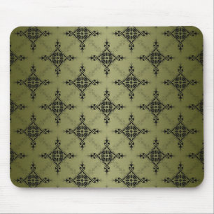 Olive Green en Black Damask Patroon Muismat