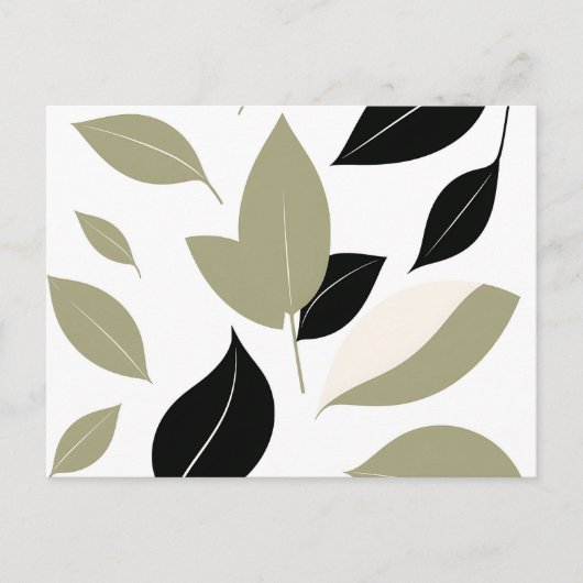 Olive Green en Black Leaf Scatter Modern Briefkaart (Voorkant)