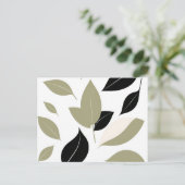 Olive Green en Black Leaf Scatter Modern Briefkaart (Staand voorkant)