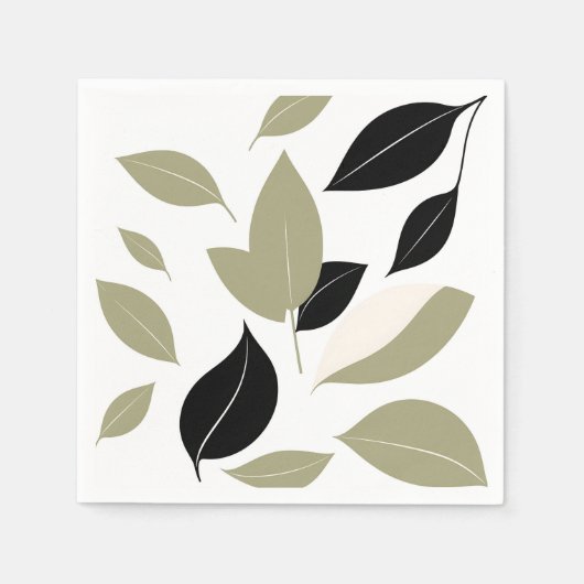 Olive Green en Black Leaf Scatter Modern Servet (Voorkant)