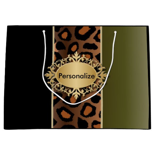 Olive Green en Black Leopard Pattern Large Cadeautasje (Voorkant)