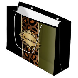 Olive Green en Black Leopard Pattern Large Cadeautasje