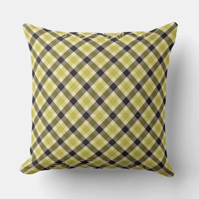 Olive Green en Black Tartan Pset 2 Square Pillow Kussen (Voorkant)