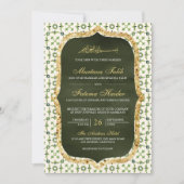 Olive Green en Gold Moroccan Tegel Islamic Wedding Kaart (Voorkant)