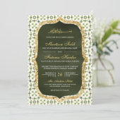 Olive Green en Gold Moroccan Tegel Islamic Wedding Kaart (Staand voorkant)