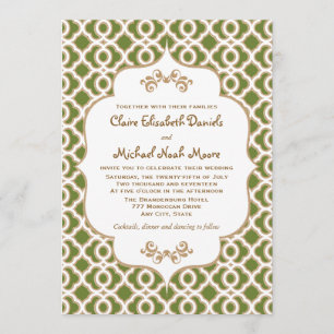 Olive Green en Gold Moroccan Wedding Invitations Kaart
