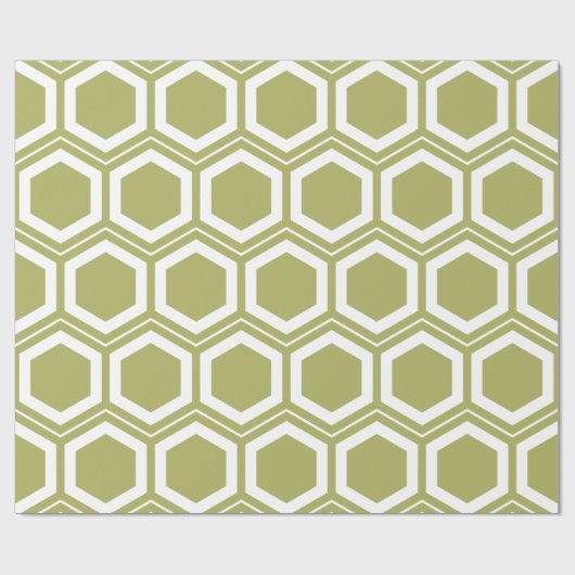 Olive Green en White Honeycomb Pattern Cadeaupapier (Vlak)