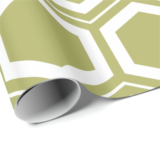 Olive Green en White Honeycomb Pattern Cadeaupapier (Rol Hoek)