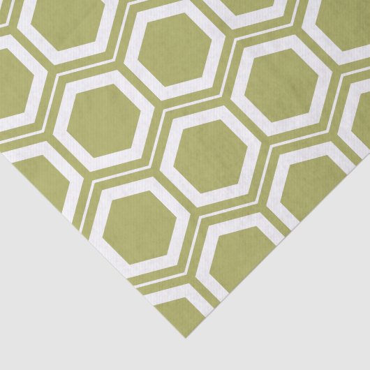 Olive Green en White Honeycomb Pattern Tissuepapier (Detail)