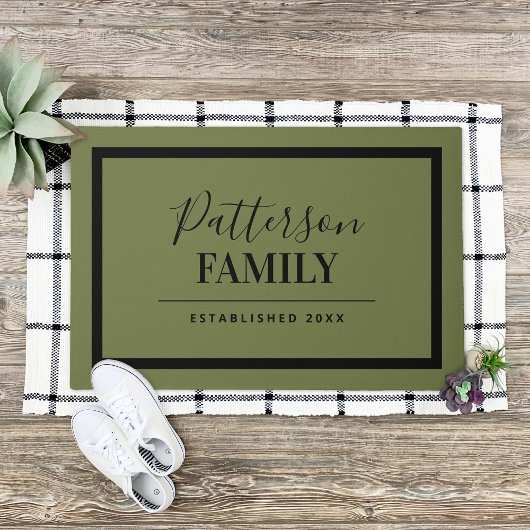 Olive Green Family Monogram Deurmat