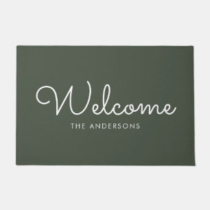 Olive Green Fancy script "Welkom" op maat Deurmat