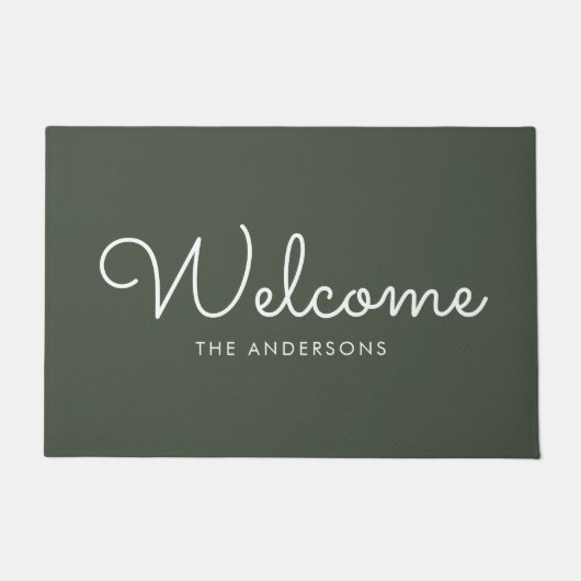 Olive Green Fancy script "Welkom" op maat Deurmat (Voorkant)