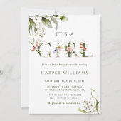 Olive Green Floral Botanical Letter Baby shower Kaart (Voorkant)