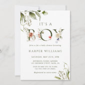 Olive Green Floral Botanical Letter Baby shower Kaart (Voorkant)