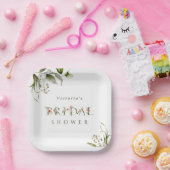 Olive Green Floral Botanical Letter Vrijgezellenfe Papieren Bordje (Feest)