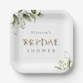 Olive Green Floral Botanical Letter Vrijgezellenfe Papieren Bordje (Voorkant)