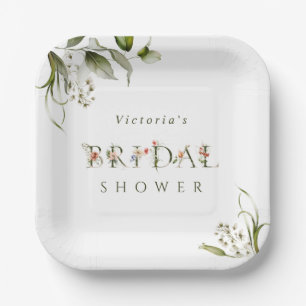 Olive Green Floral Botanical Letter Vrijgezellenfe Papieren Bordje