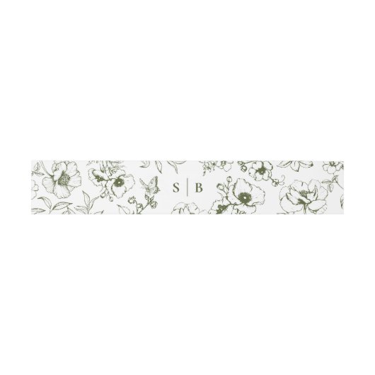 Olive Green Floral Garden Monogram Wedding Uitnodigingen Wikkel (Vlak)