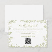 Olive Green Floral Line Art Wedding QR Code Informatiekaartje (Voorkant / Achterkant)