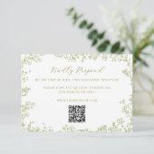 Olive Green Floral Line Art Wedding QR Code Informatiekaartje (Staand voorkant)