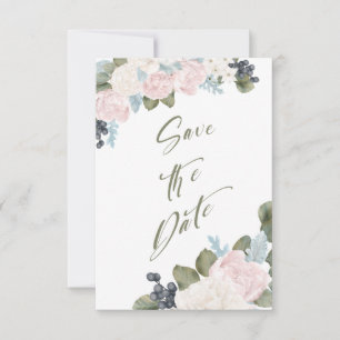 Olive Green Floral Save the Date Non Photo