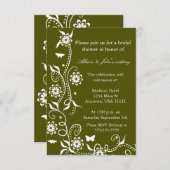 Olive Green Floral Swirl Bridal Shower Kaart (Voorkant / Achterkant)