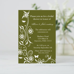Olive Green Floral Swirl Bridal Shower Kaart