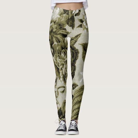 Olive Green  Floral Toile No.1 Leggings (Voorkant)