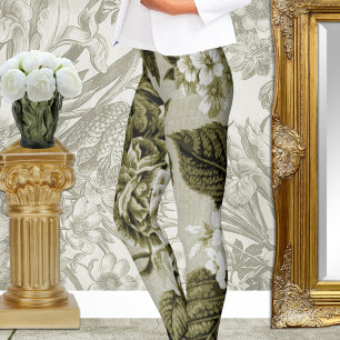 Olive Green  Floral Toile No.1 Leggings